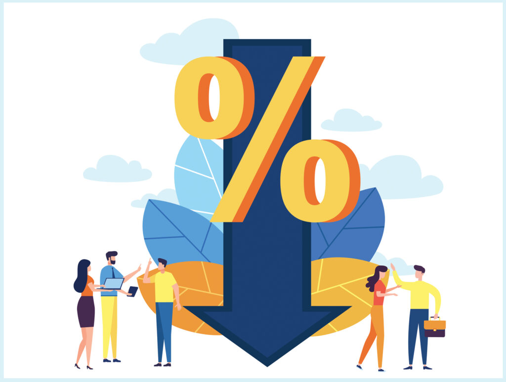 downward arrow sign and percentage sign