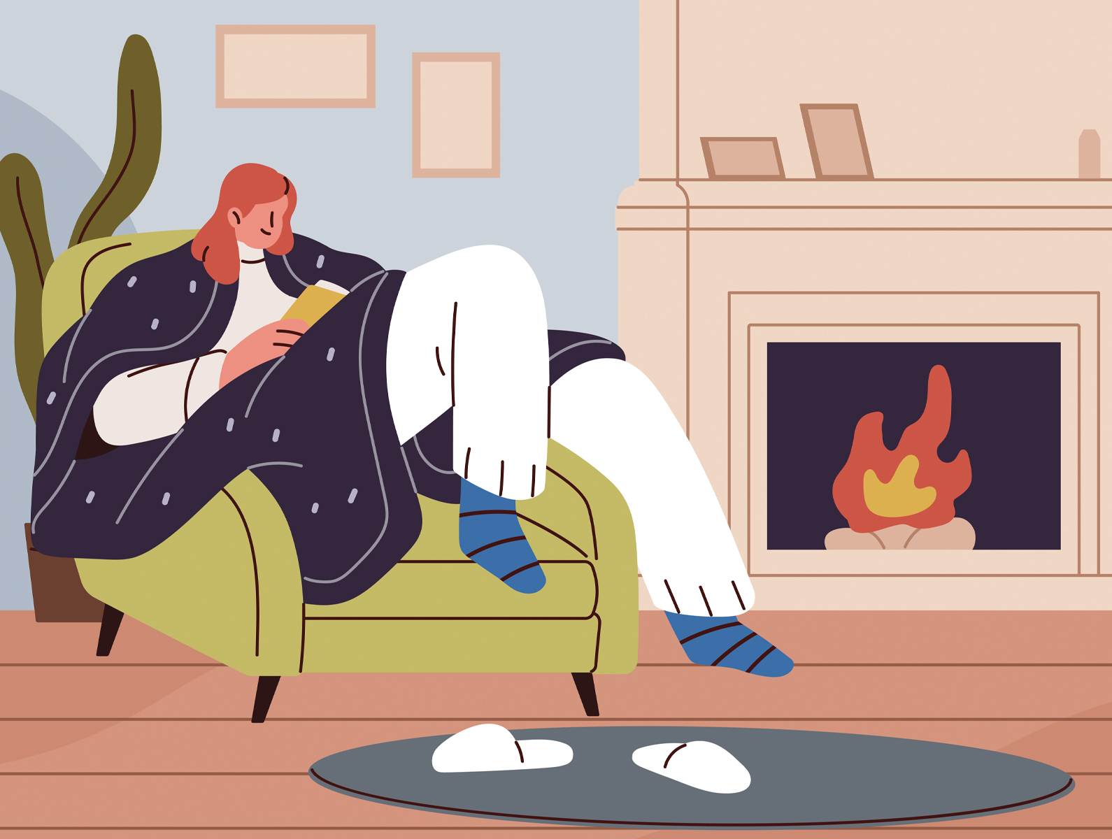 Kiwi woman relaxing by the fire, enjoying the warmth and comfort made possible with a winter loan from Loansmart.