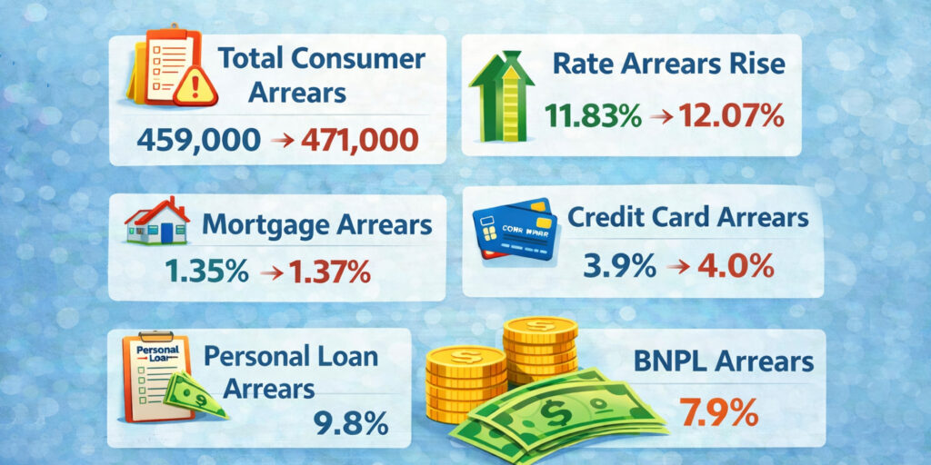 Loansmart analysis of NZ consumer arrears rising seasonally after the holiday period
