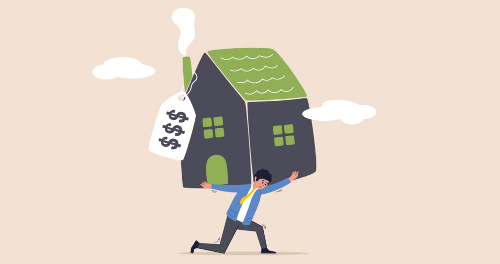 Homeowner carrying the financial burden of mortgage debt as rising housing costs contribute to mortgage arrears.