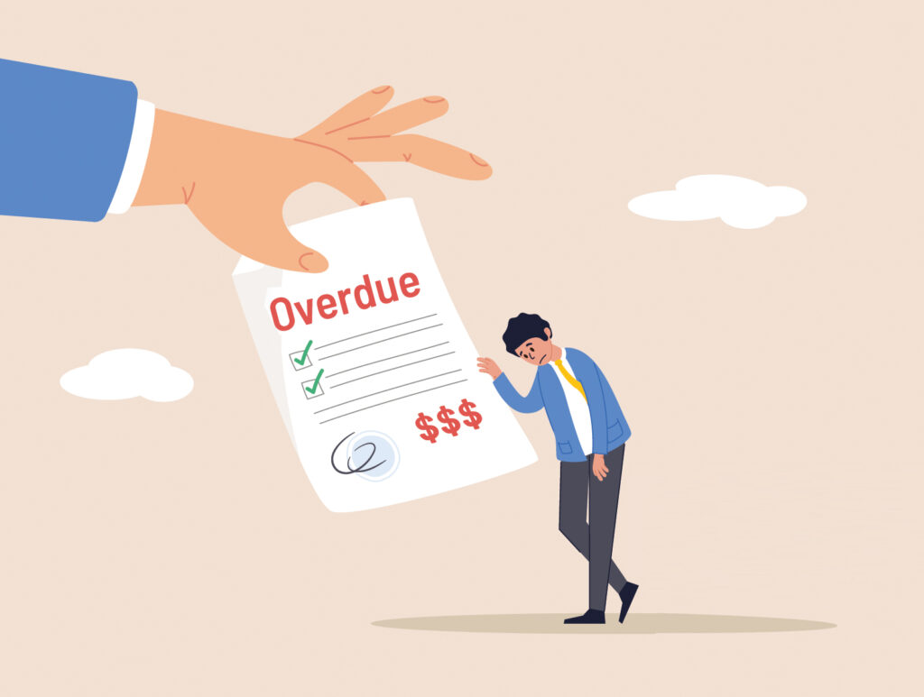 Mortgage arrears illustration showing an overdue home loan notice placing financial pressure on a homeowner struggling with repayments.