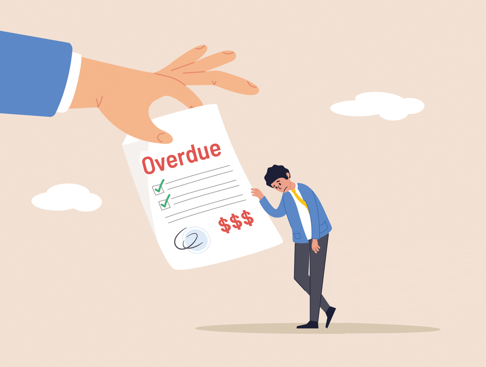Mortgage arrears illustration showing an overdue home loan notice placing financial pressure on a homeowner struggling with repayments.