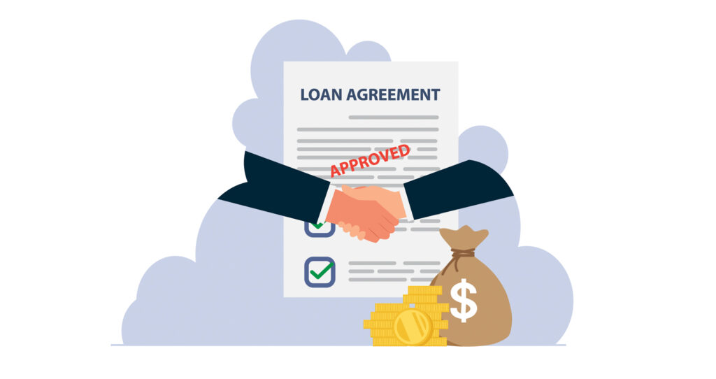 Approved loan agreement with handshake representing successful loan approval after improving a personal loan application.